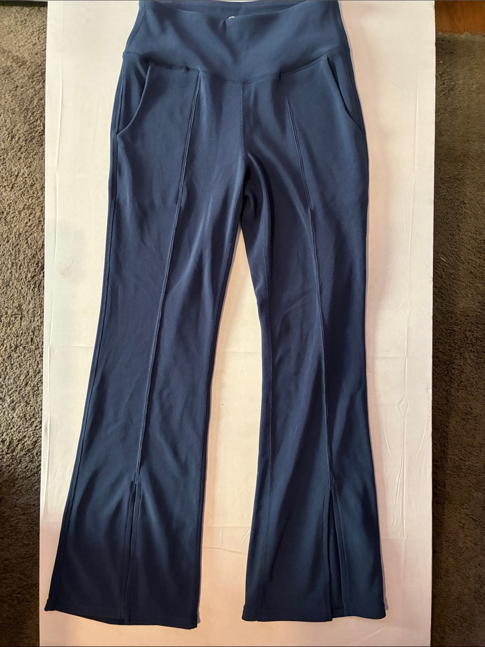 High-Rise Navy Boot-Cut Flare Pants with Front Seams